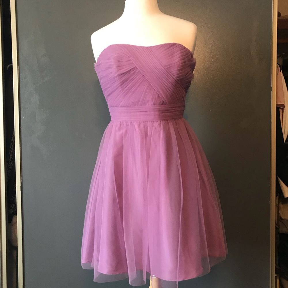 David’s Bridal tulle bridesmaid dress in purple
